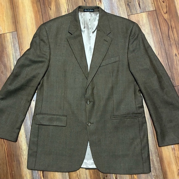 Lauren Ralph Lauren Brown Wool Blazer 42R Herringbone Sport Coat Mexico - Picture 2 of 12